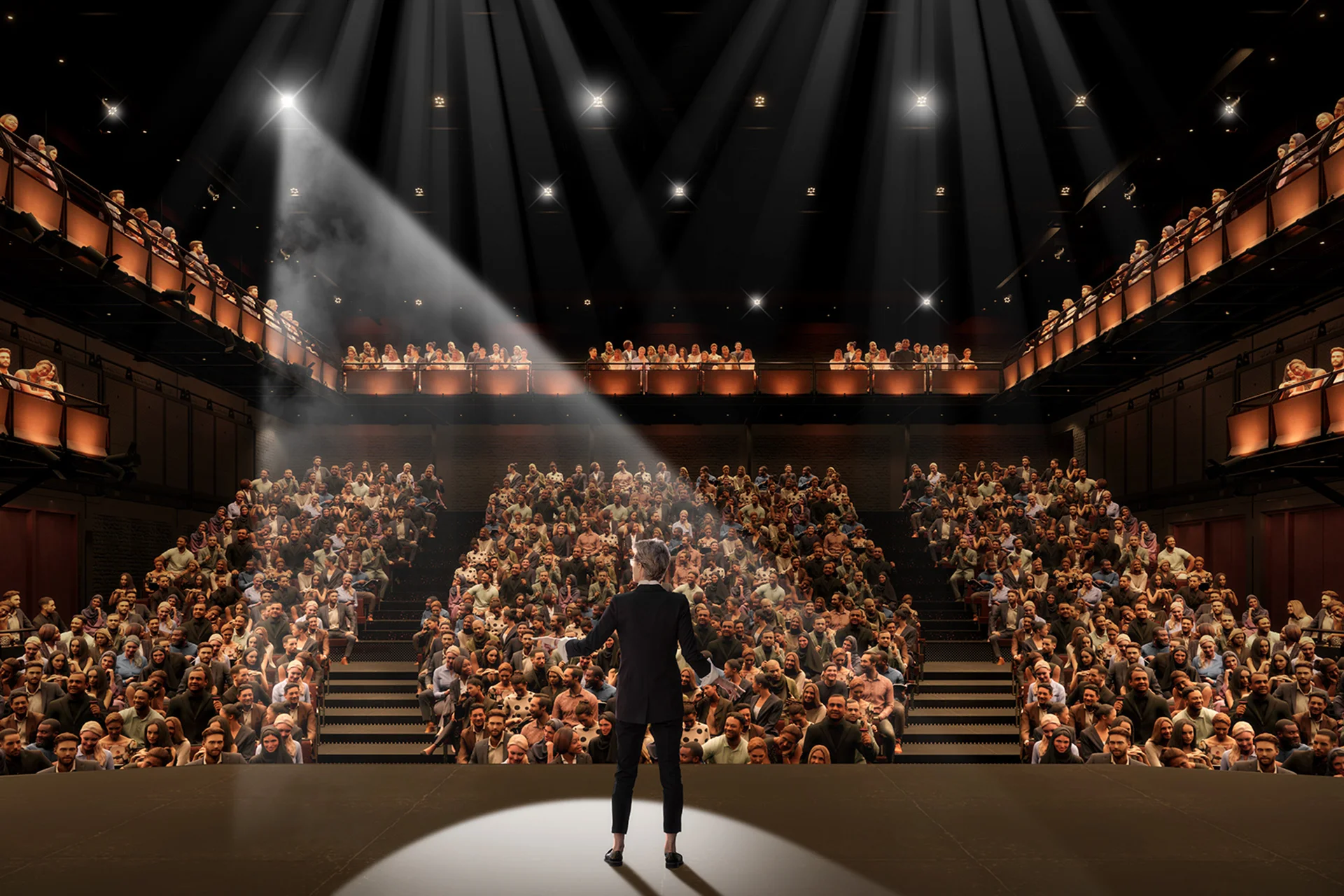Artist rendering of Blavatnik Theater from stage perspective.